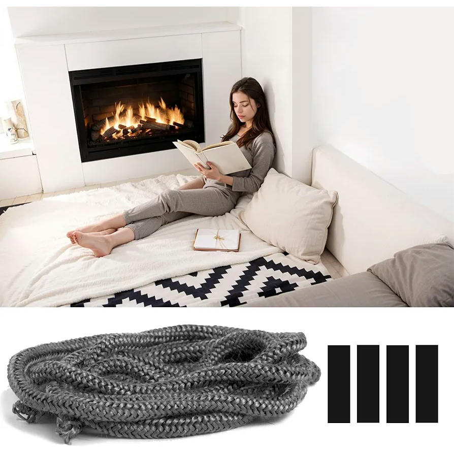 Tira de Sellado Resistente al Calor, Junta Puerta Chimenea, Junta de Vidrio Reemplazo, para Inserto de Estufa, Chimenea, Resistente a 550 °C, Longitud: 2,5 M (6 mm de diámetro)