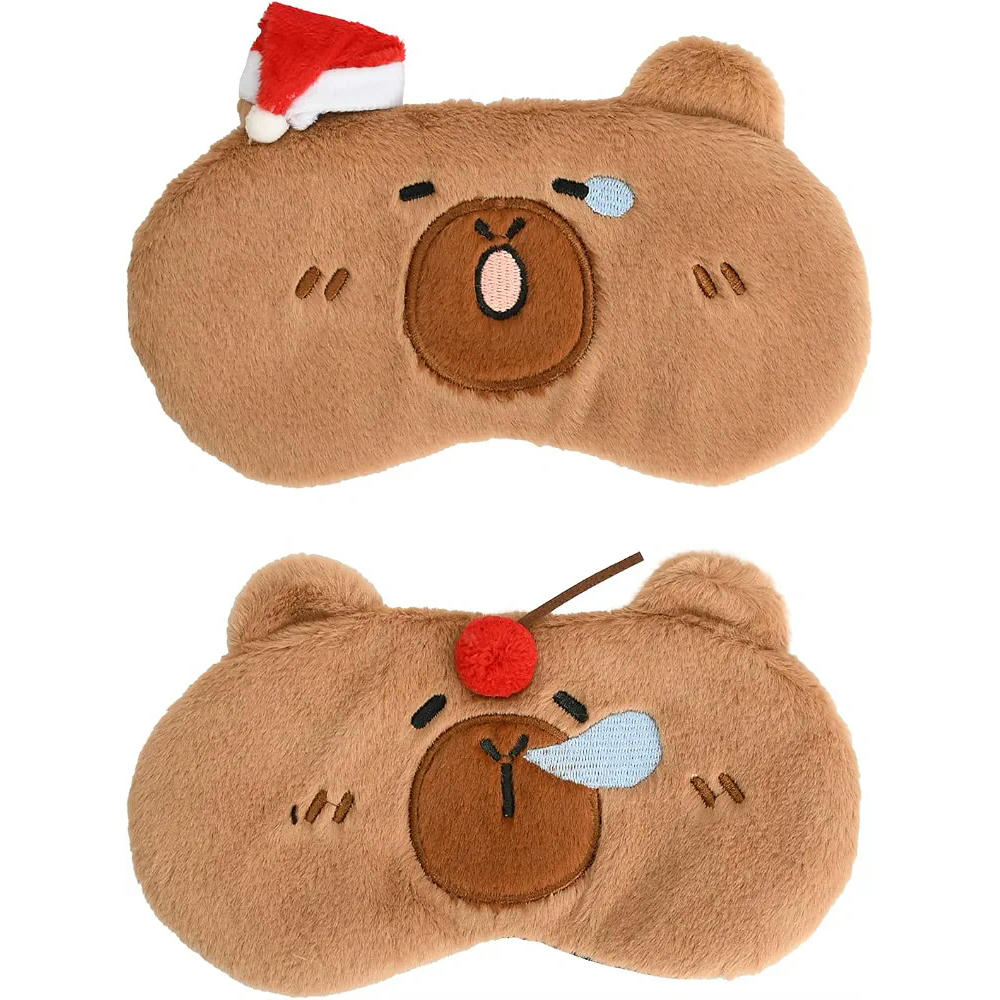 Antifaz Para Dormir - 2 Piezas de Microfibra Ligeras y Cómodas, Diseño de Dibujos Animados, Capibara Navidad (Marrón)