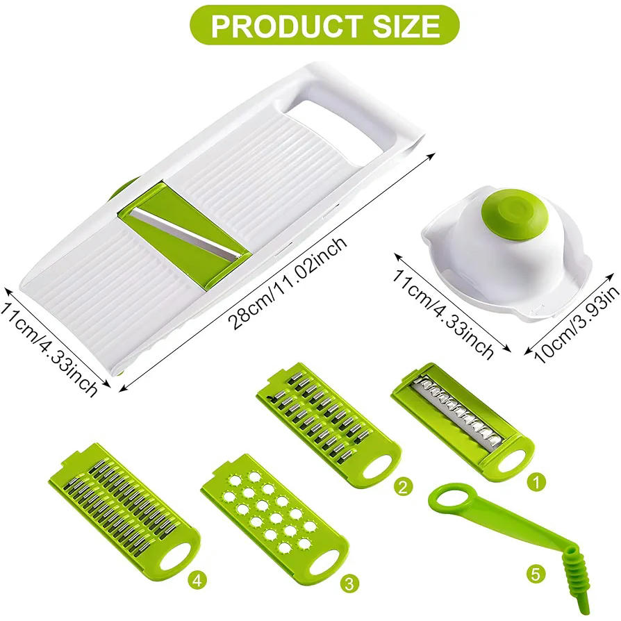 Cortador Multifuncional de Verduras 5 en 1 con Cuchillas de Acero Inoxidable (Verde)