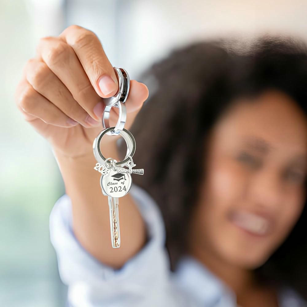 Clau de graduació d'acer inoxidable, record per graduats, regal per a amics i estudiants, classe de 2024, color platejat