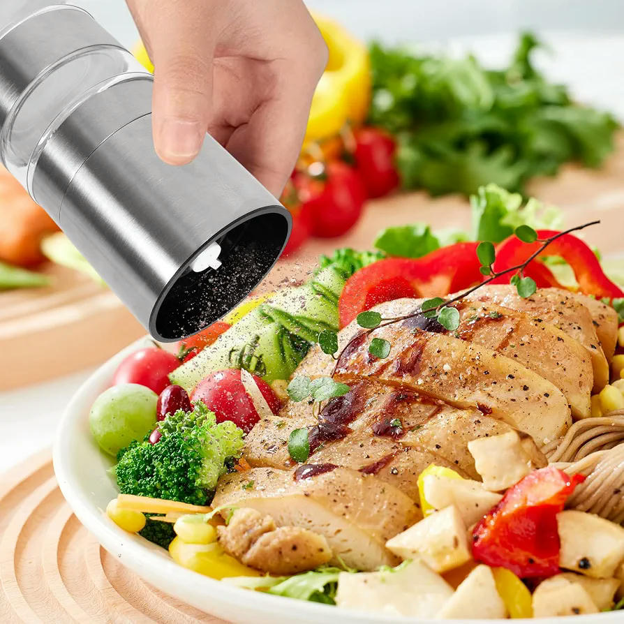 Juego de Molinillos de Sal y Pimienta 6 en 1 con Moledor Ajustable para Cocinas y Viajes