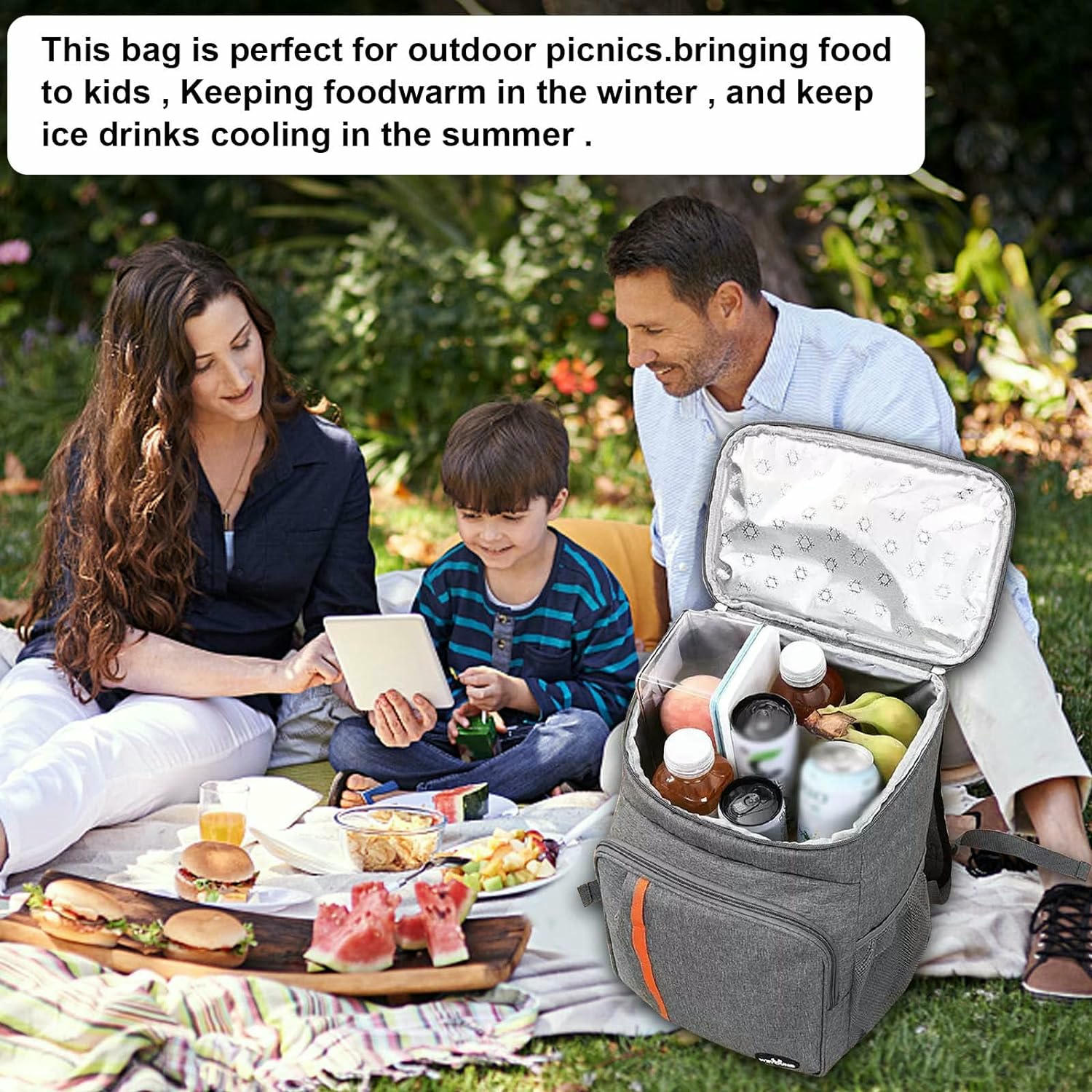 Cozlly Mochila Nevera Isotermica 18 litros, Mochila Termica Porta Alimentos Portatil, Bolsa Refrigeradora Grande Impermeable para Hombres y Mujeres, Picnic, Trabajo, Playa (Gris)