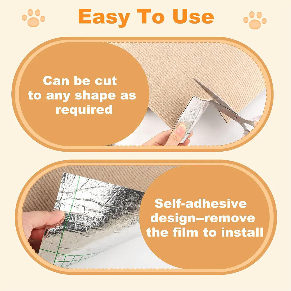 Alfombra Protectora Rascador para Gatos 200 x 40 cm, Protector Autoadhesivo para Muebles (Beige)