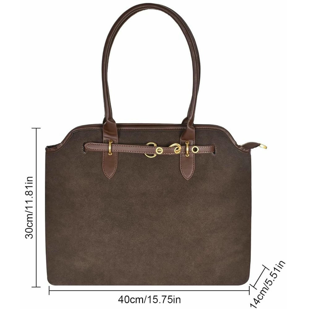 Bolso Tote Grande de Mujer Brawn, Cuero PU, Bolsa Bandolera Casual, Gran Capacidad con Cremallera, Ideal para Compras y Viajes de Trabajo, Escuela, 40 x 30 x 14 cm, color marrón