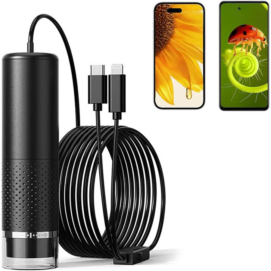 Microscopio digital USB 1080P HD, aumento de 50X a 1600X, portátil, compatible con dispositivos iOS y Android, ideal para observar joyas, piel, insectos y monedas (Negro)