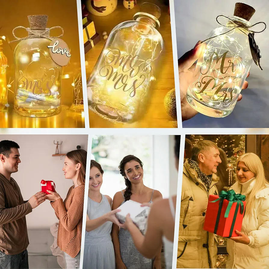 Botella con Luz LED para Boda, Regalo Personalizado para Dinero, Hucha Decorativa Mr y Mrs, Caja Luminosa para Novios y Parejas