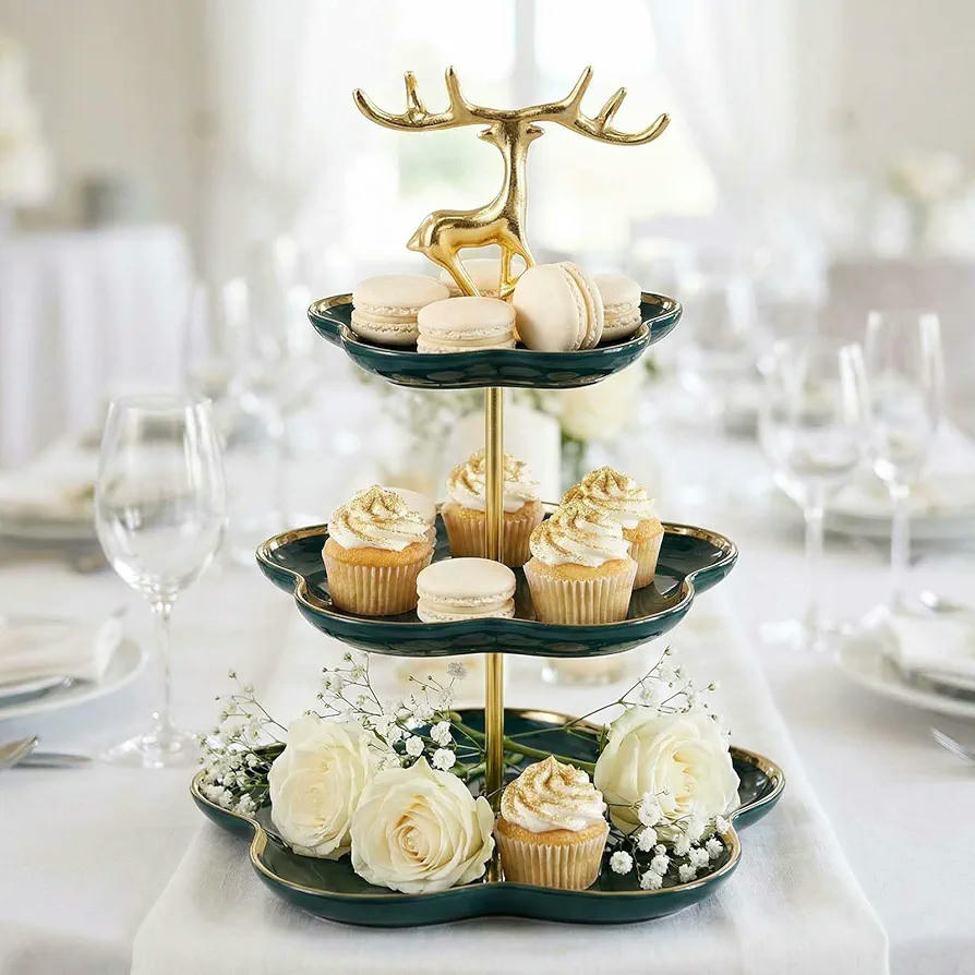 Juego de soporte para tartas de 3 niveles, metal dorado, ideal para bodas y fiestas