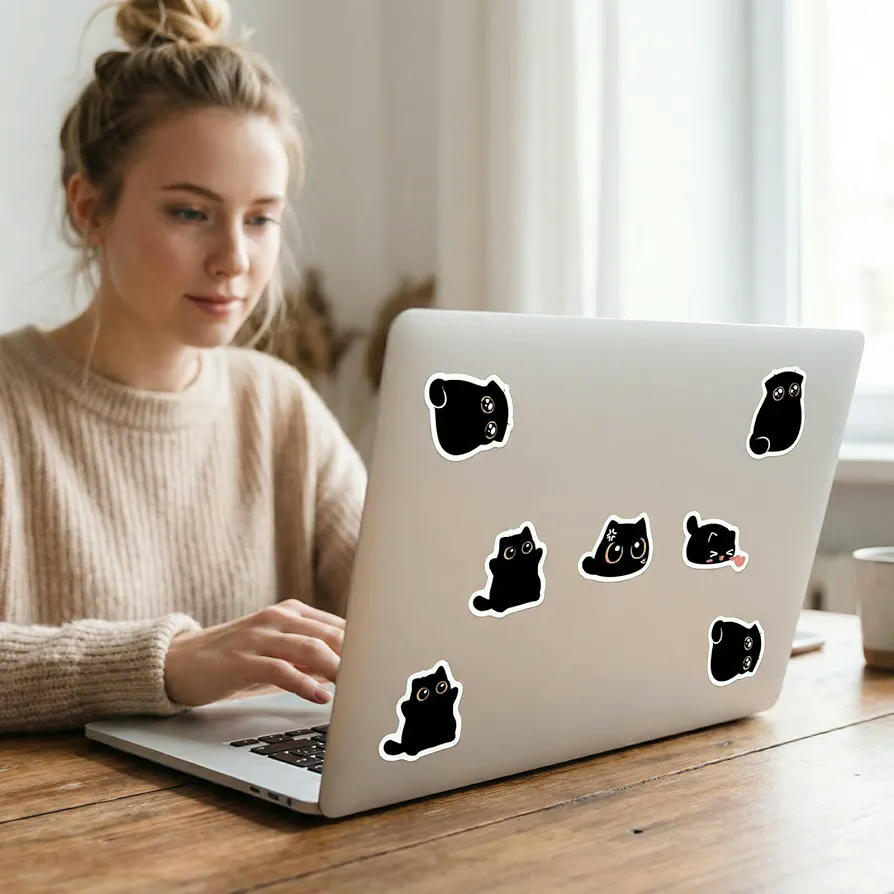 Pegatinas de gatos negros, 500 pegatinas de dibujos animados para manualidades y decoración, Color Negro