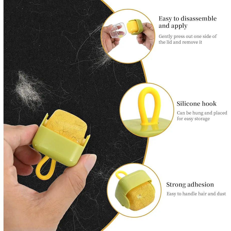 Mini Rodillo Quitapelusas Reutilizable 3 Piezas, Roller de Pelusa Lavable de Gel para Ropa y Viajes, Removedor de Cabello de Mascotas, Compacto y Eficaz (Color Amarillo)