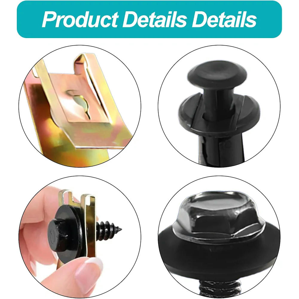 Kit de 100 Piezas de Clips y Tornillos para Coche, Accesorios de Fijación para Guardabarros, Tornillos de Metal Tipo U, Compatible con Varios Modelos