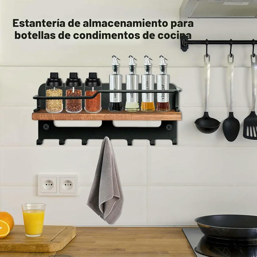 Colgador de Llaves de Madera con Estante y 6 Ganchos para Organización en Pared (Marrón)