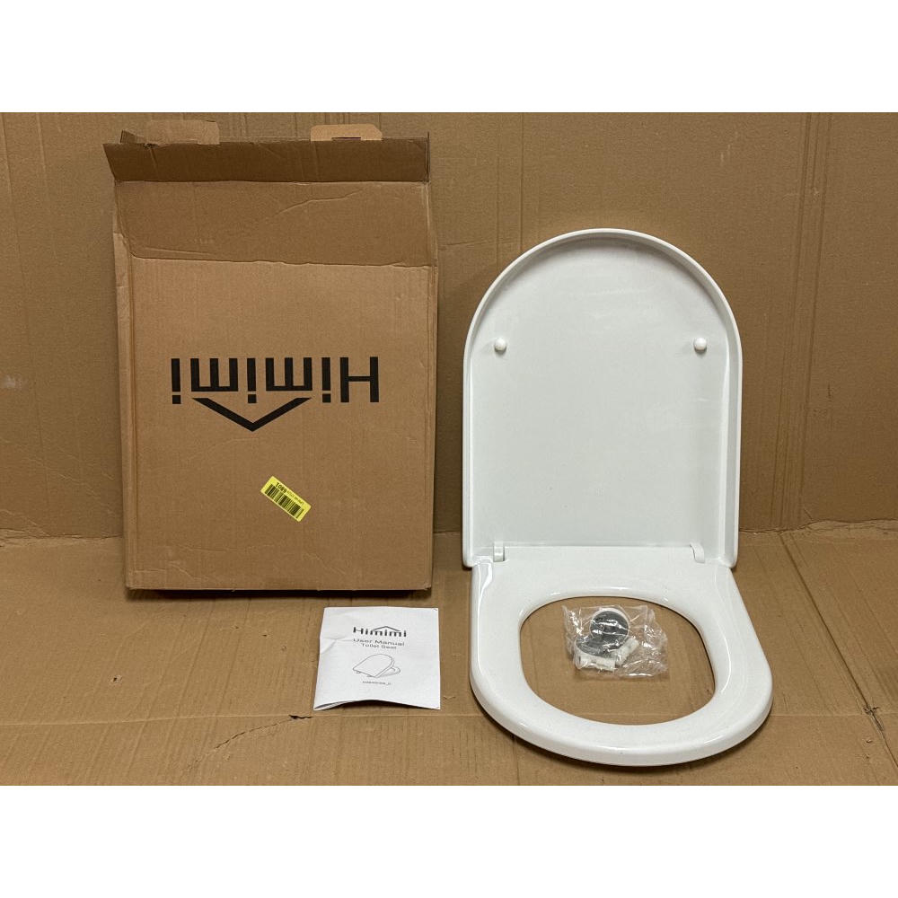 Himimi Tapa WC Universal, Asiento para Inodoro, Asiento de Inodoro en Forma de D, Tapas de Water Cierre Suave Lento, Bisagras Ajustables, Desmontaje Rápido, Fácil de Limpiar(450 x 361 x 53 mm)