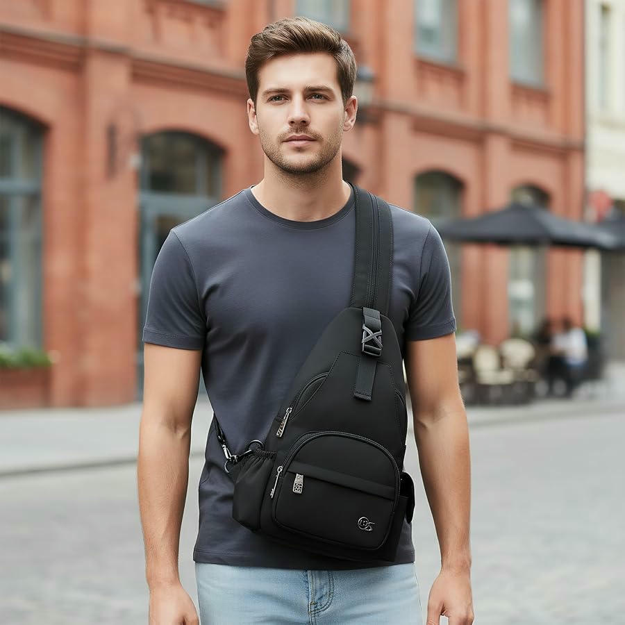 Bolso bandolera ultradelgado con compartimento para tarjetas, impermeable y versátil para viajes y actividades al aire libre (Negro)