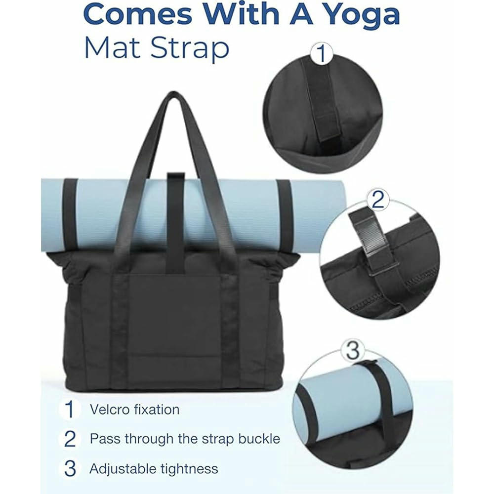 Bolso de mano negro para mujer con cremallera y capacidad para portátil, playa, excursiones (Negro)