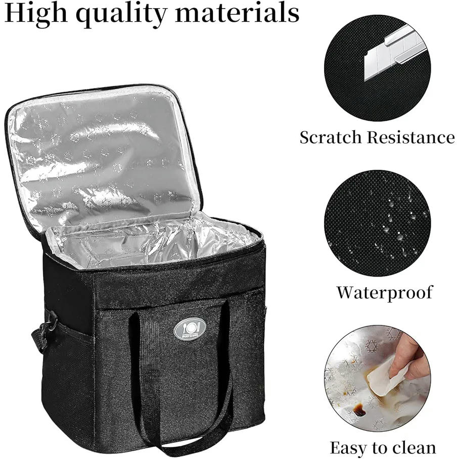 Bolsa térmica plegable de 16 litros, impermeable y a prueba de fugas, ideal para picnic, camping y viajes, con correa ajustable y múltiples bolsillos (Negro)