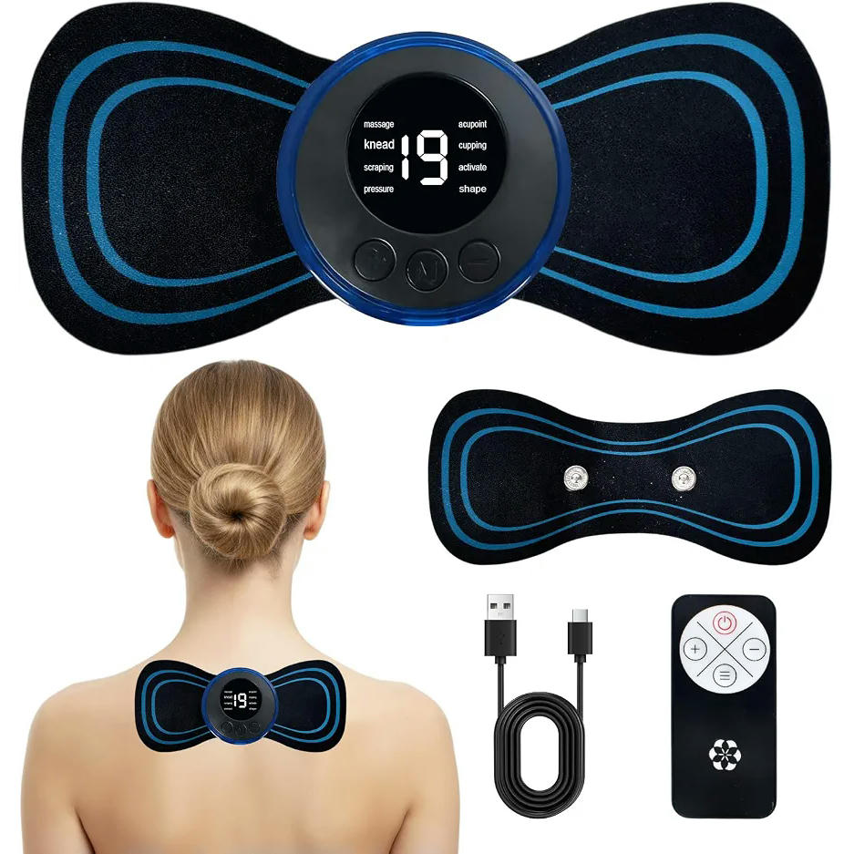 Mini Masajeador de Cuello y Cervicales con Almohadillas, 8 Modos y 19 Intensidades, Eléctrico Recargable para Hogar y Oficina