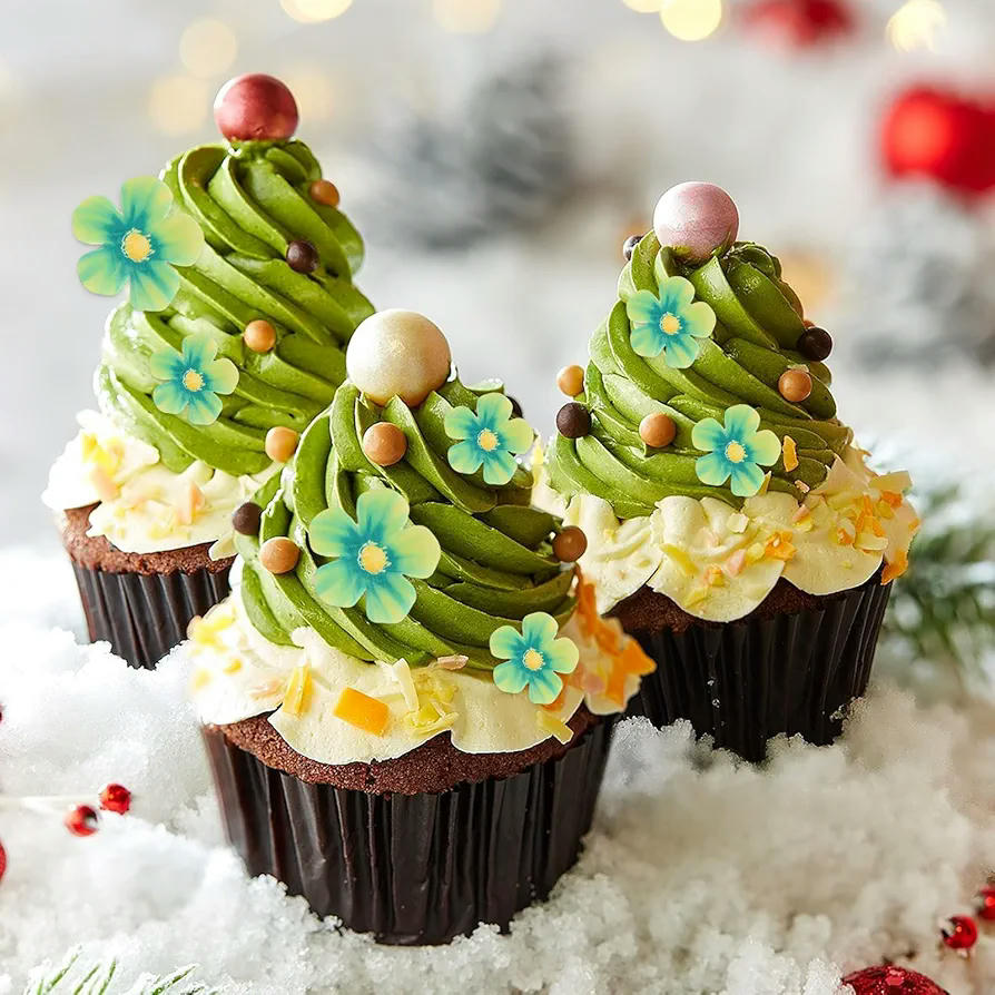 70 Piezas de Adornos Comestibles para Tartas y Postres con Flores Decorativas