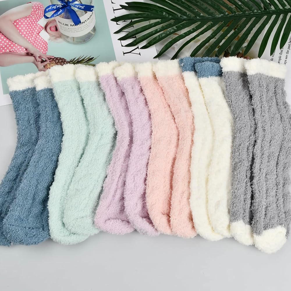 6 pares de calcetines térmicos para mujer, suaves y elásticos, ideales para invierno, diseño esponjoso, cómodos para el hogar, Talla 35-39 (multicolor)