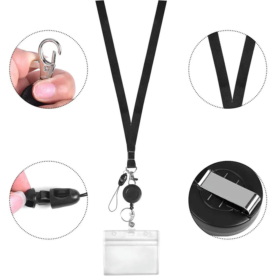 Porta Credencial Retráctil 2 Piezas, Carrete Extensible con Cordón para el Cuello, Funda para Tarjeta de Identificación, Ideal para Oficina y Estudiantes