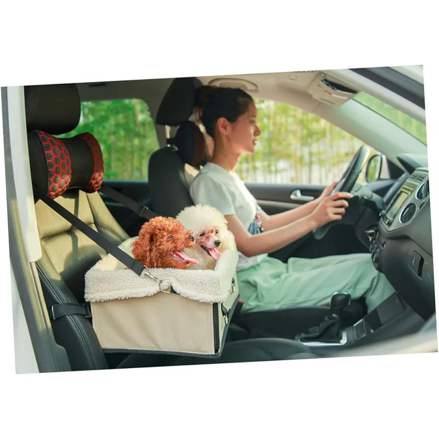Cesta para perros plegable, bolso para mascotas, asiento de coche para perros, transportador seguro para viajes, color beige, tamaño 34 x 29 x 18 cm