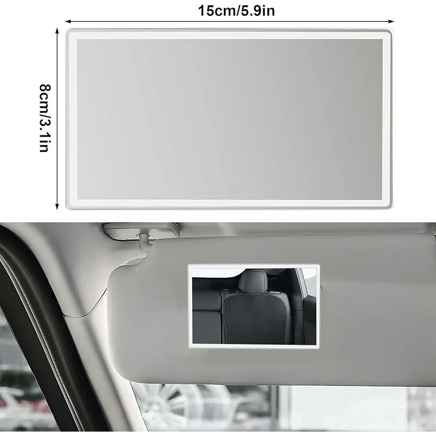 Espejo de Maquillaje para Visera de Coche, Diseño Rectangular en Acero Inoxidable 15 cm