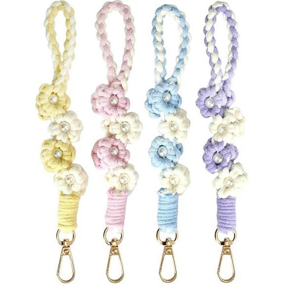 4 Piezas Llaveros Hechos a Mano Estilo Boho con Margaritas para Mujer