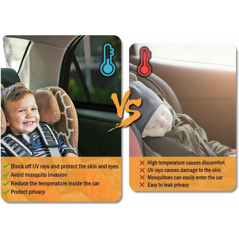 Kellegour 4 Piezas Parasol de Coche,Parasoles Ventana de Coche,Parasol Coche Infantil Lateral,Cortina Mosquitera para Coche,Auto Lado Vaso Sombra Cortinas,para contra Rayos UV Privacidad Protección