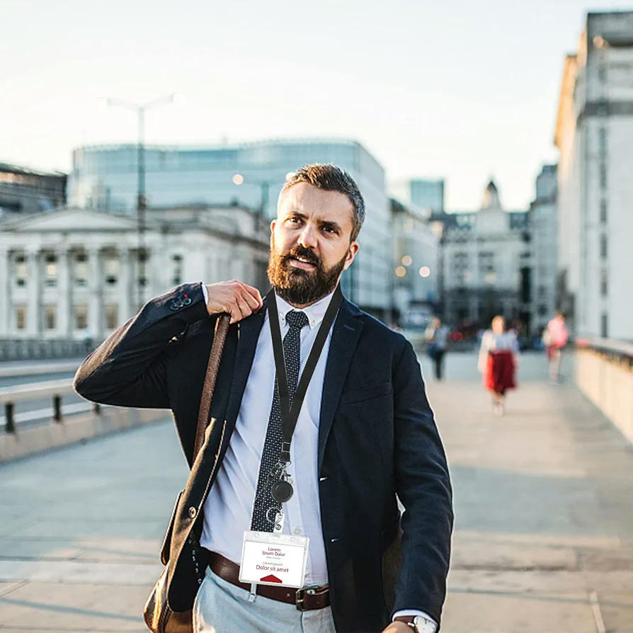 Porta Credencial Retráctil 2 Piezas, Carrete Extensible con Cordón para el Cuello, Funda para Tarjeta de Identificación, Ideal para Oficina y Estudiantes