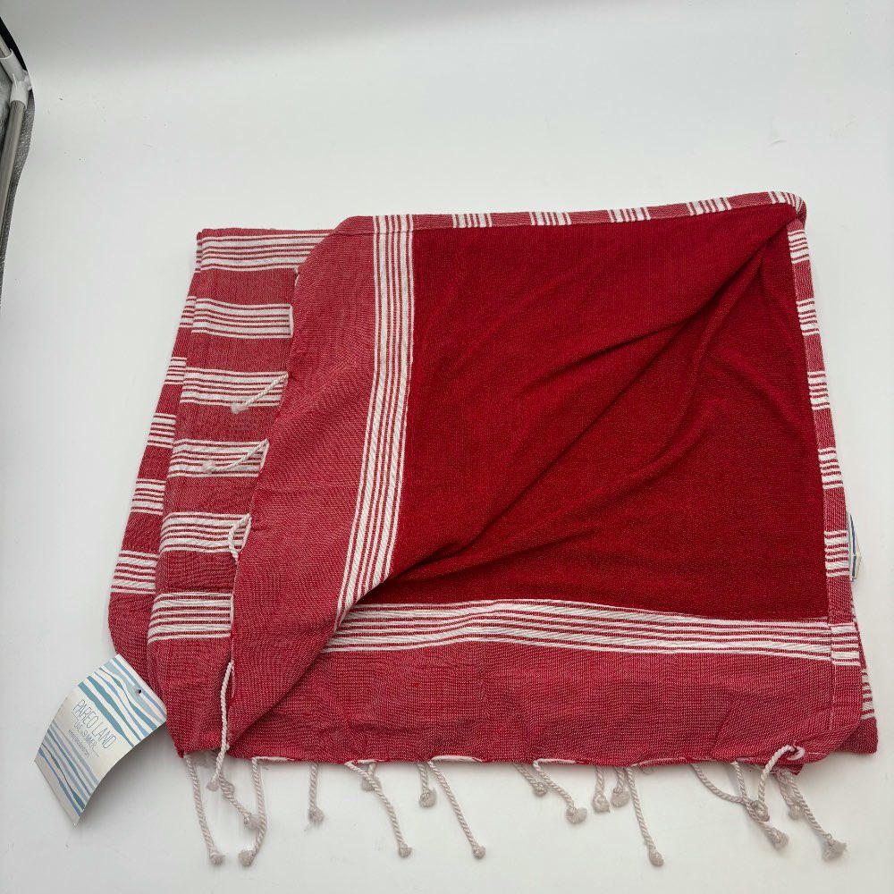 Pareo toalla Sena 95x180 rojo con rayas blancas