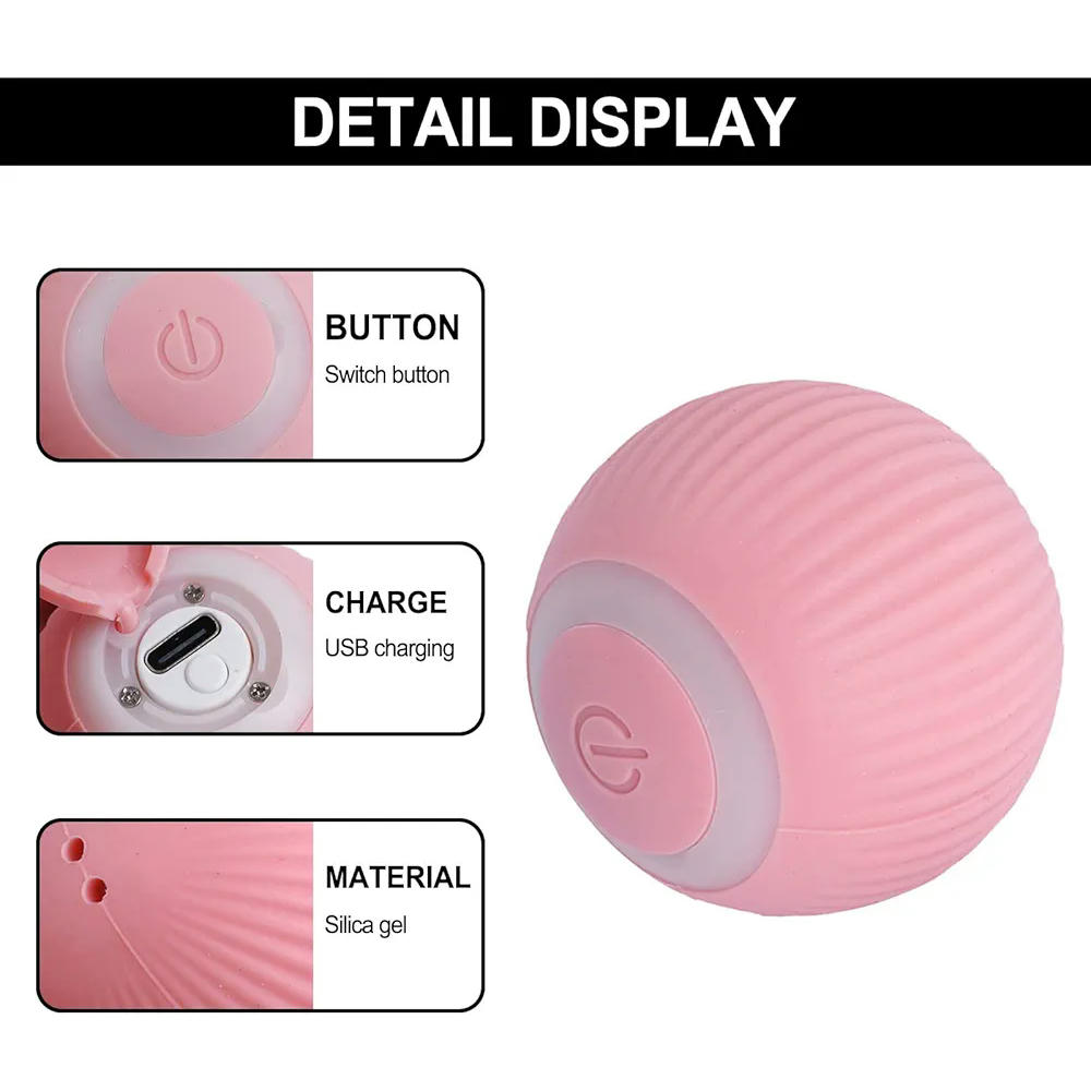 Juguete Interactivo para Gatos, Bola Rodante Automática de Silicona, Silencioso para Mascotas, Color Rosa