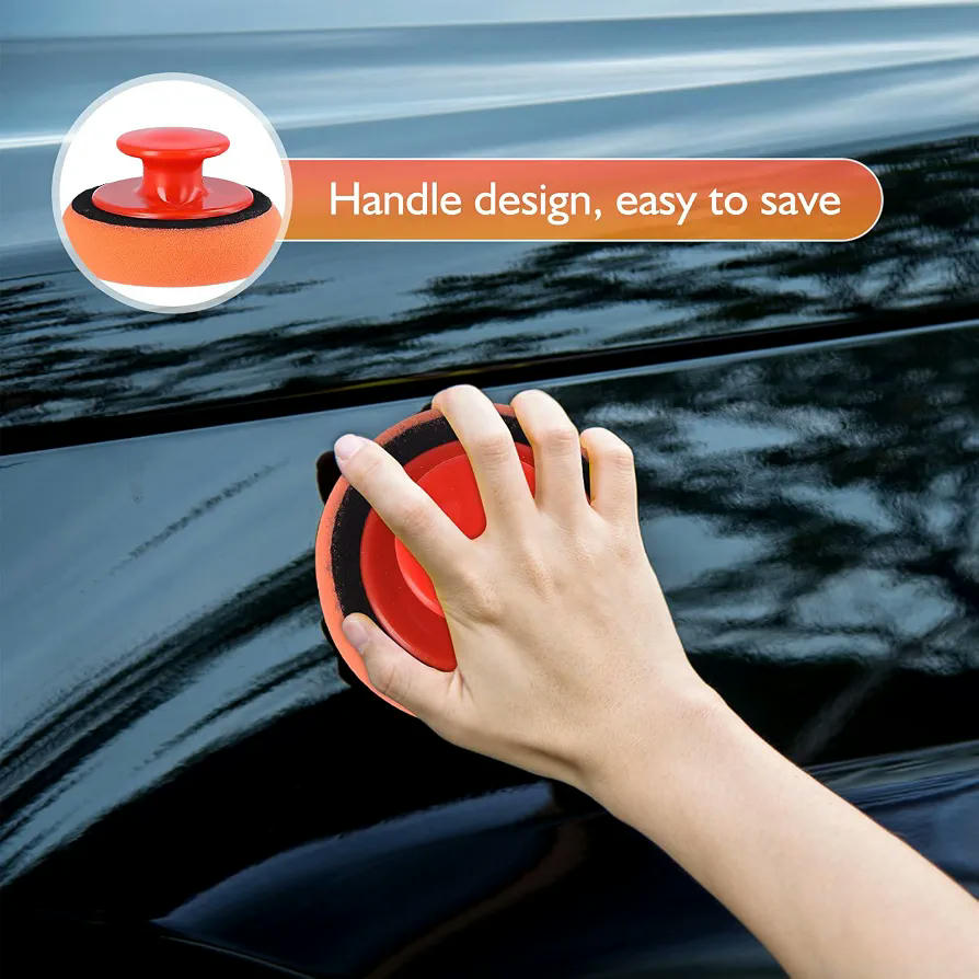 Kit de esponja de pulido automático con 5 almohadillas y mango antideslizante para coches y motocicletas (Naranja)