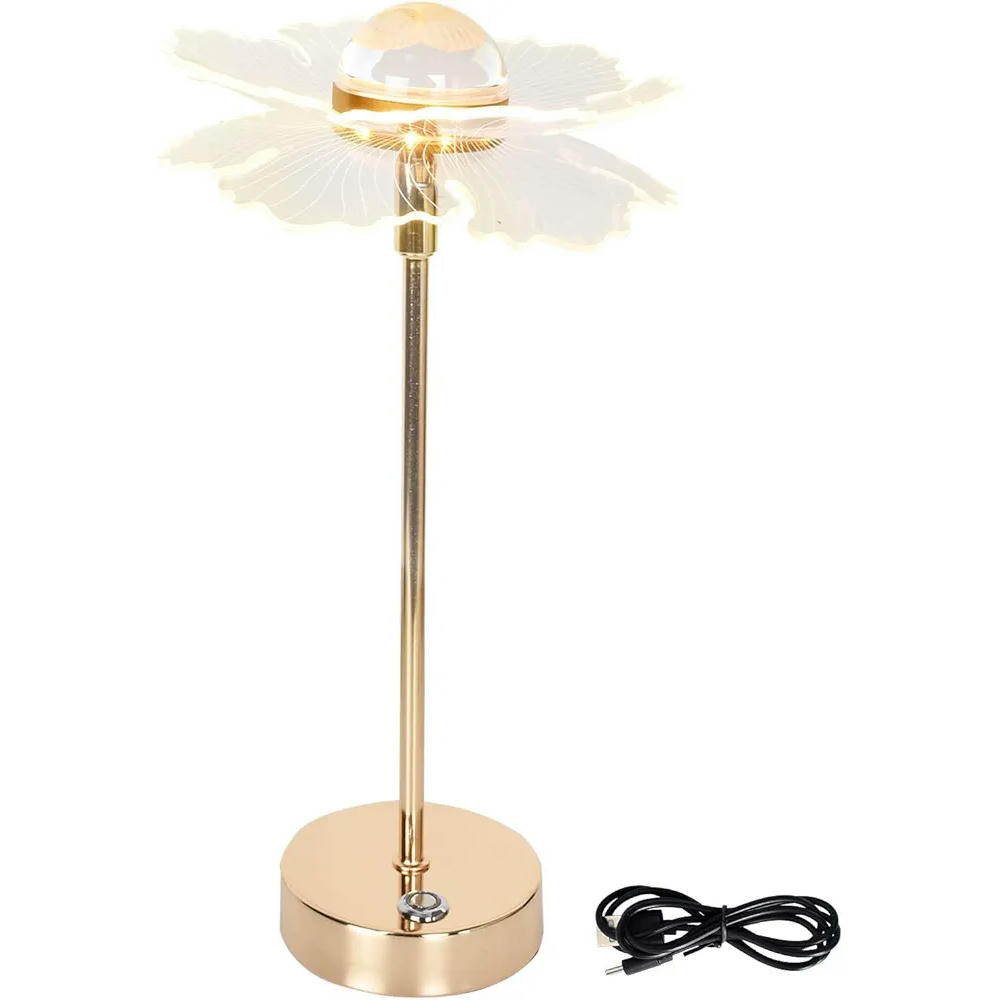 Lámpara de mesa recargable por USB, diseño nórdico minimalista, luz nocturna con atenuación, ideal para dormitorio o escritorio, color dorado, 39.5 cm de largo