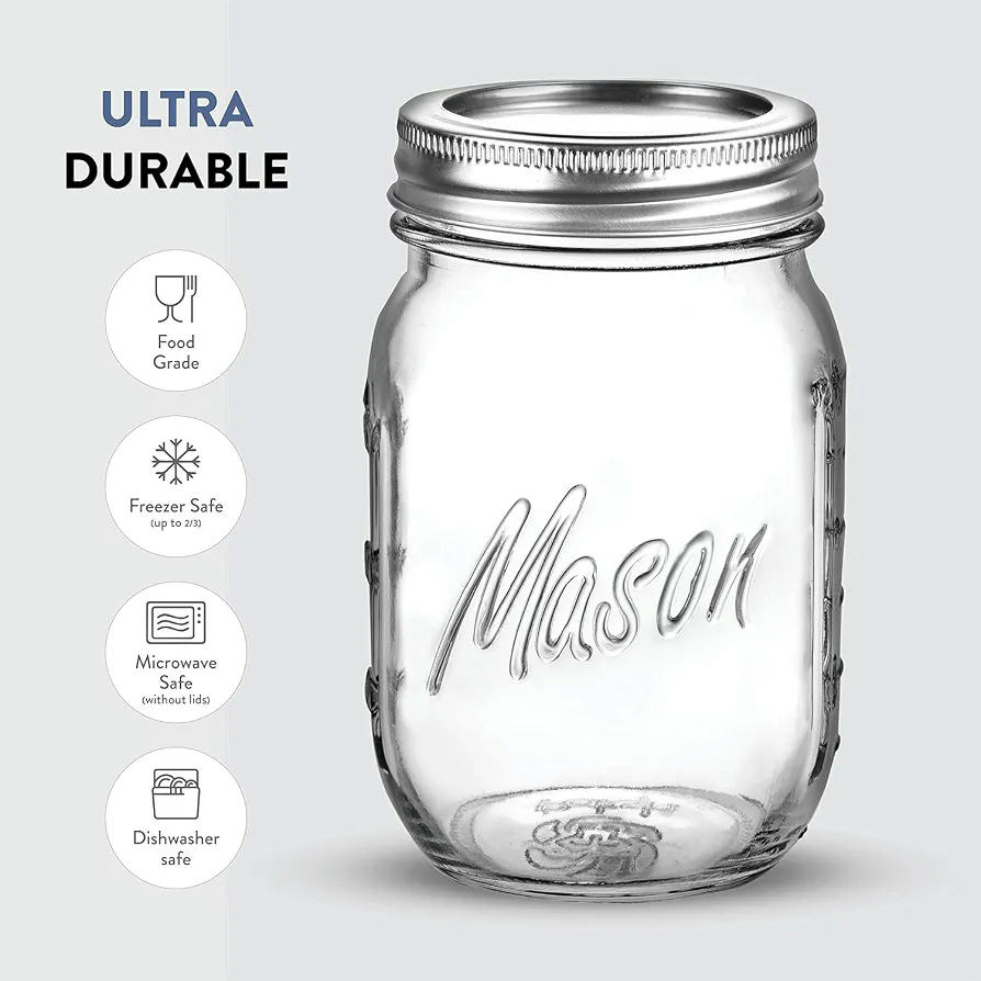 Pack de 5 tarros de cristal de 473 ml con tapa hermética y bandas de sellado para encurtidos y conservas