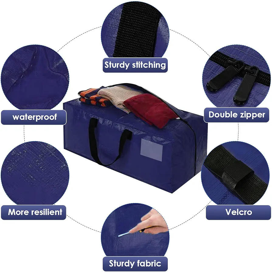 Bolsa de almacenamiento de 92 L, 2 unidades, para mudanza y almacenamiento de ropa, camping y más, Negro
