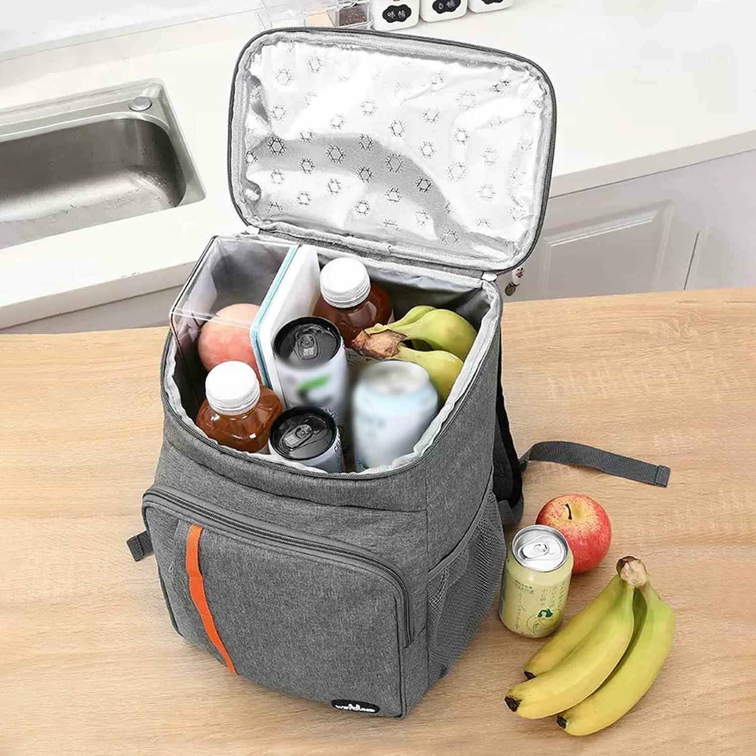 Cozlly Mochila Nevera Isotermica 18 litros, Mochila Termica Porta Alimentos Portatil, Bolsa Refrigeradora Grande Impermeable para Hombres y Mujeres, Picnic, Trabajo, Playa (Gris)