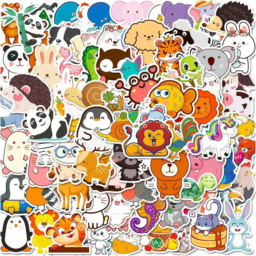 100 Piezas de Pegatinas de Animales para Decoración, Calcomanías Impermeables y Coloridas para Personalizar Objetos