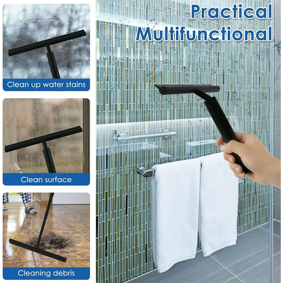 Escobilla de goma para suelo con mango telescópico de 97 cm, limpia sin rayar, escoba multifuncional para ducha, ideal para azulejos y cristales