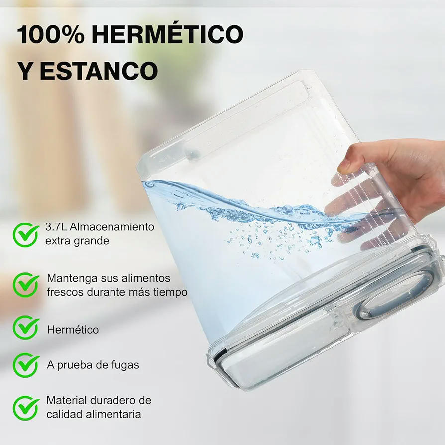 YASHE Pots de Cuina Emmagatzematge Joc de 6 Peces (3.7L), Recipients Hermètics per a Aliments amb Tapa Sense BPA, Recipients d'Emmagatzematge de Cuina per Emmagatzemar Flocs, Pasta, Grans