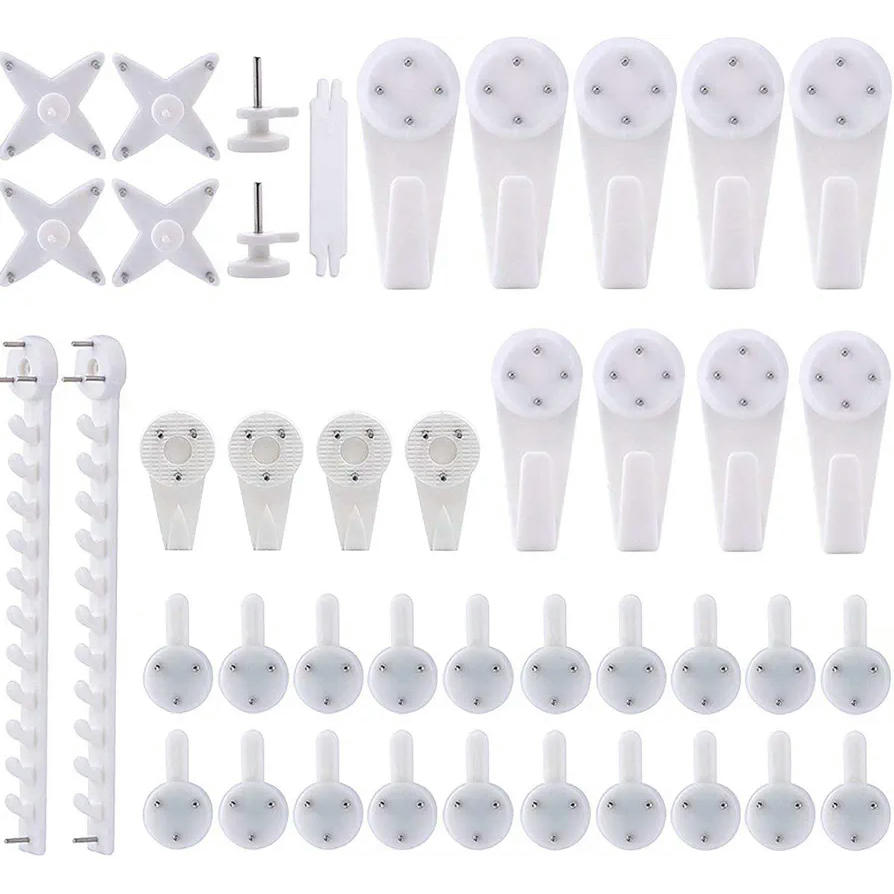 Kit de 42 Ganchos Adhesivos No Más Clavos, Conjunto de Ganchos Multimodelos, Fáciles de Instalar y Resistentes para Colgar Cuadros y Otros Artículos, 7 tamaños