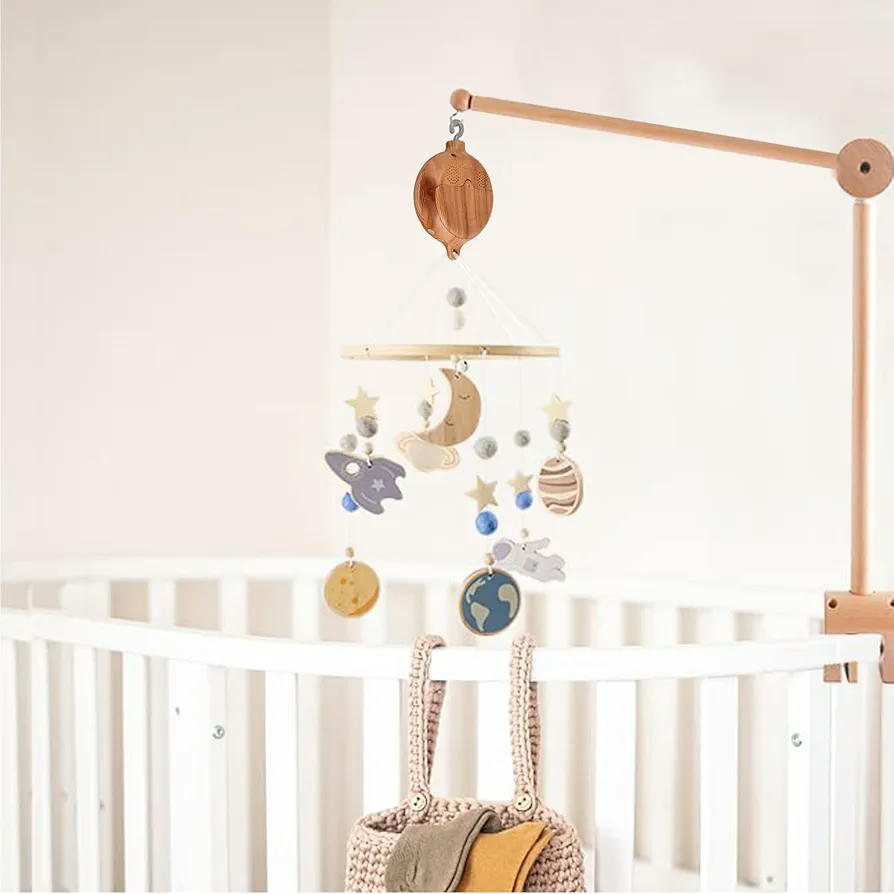 Caja Musical para Bebés de Imitación de Madera, Melodías Suaves, Volumen Ajustable, Mecanismo Musical para Móvil, Motor para Cuna