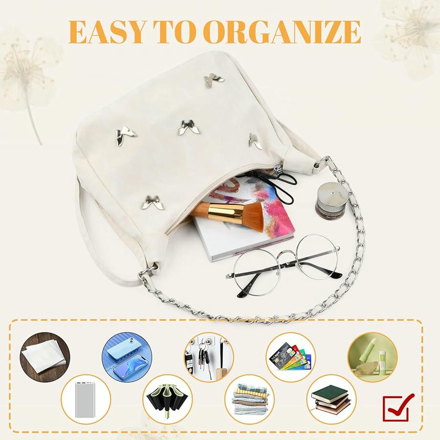 Bolso de Hombro para Mujer, Bandolera Plisada de Gran Capacidad con Lazo y Cadena (Blanco)