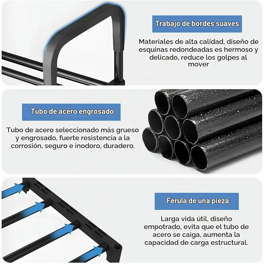 Zapatero de Metal de 3 Niveles - Estantería Compacta para 32 Pares, 90 x 62 x 26 cm (Negro)