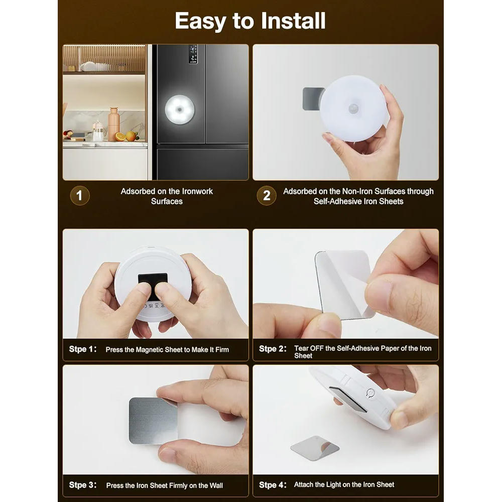 Paquet de 8 llums LED nocturnes amb sensor detector de moviment, 8 unitats, recarregable per USB, modes automàtic i manual, ideal per a escales i armaris