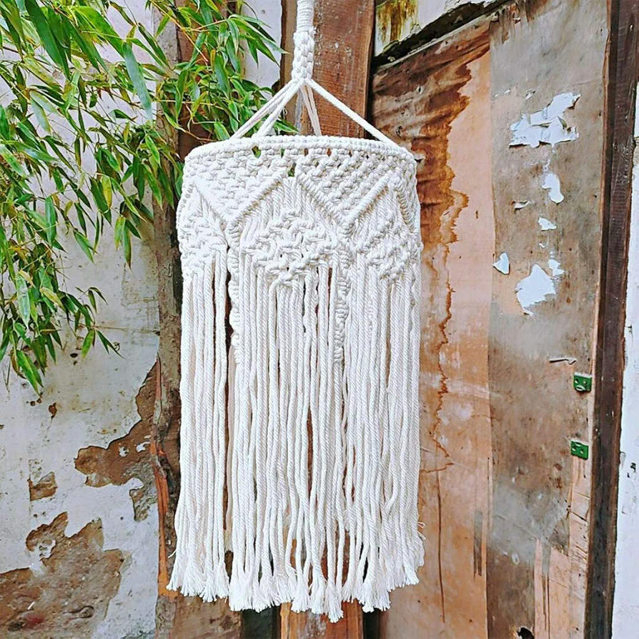 Elegante pantalla nórdica tejida a mano para colgar en la lámpara colgante, de algodón, iluminación decorativa (26 x 45 cm), Color Beige