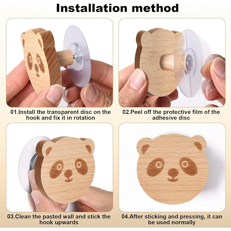 6 Piezas de Ganchos de Madera para Colgar Ropa Infantil con Diseños Adorables (Marrón)