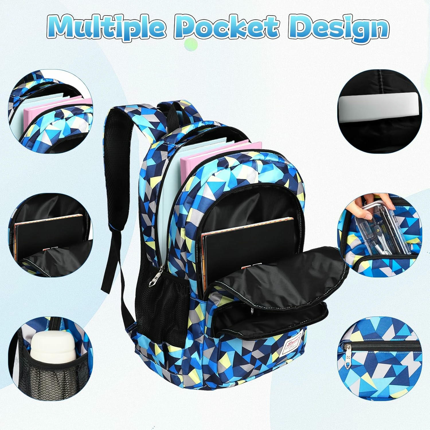 Mochila Escolar para Niños - 3 en 1, Incluye Bolsa de Almuerzo y Estuche para Lápices, Impermeable, Ideal para Escuela y Viajes, color azul