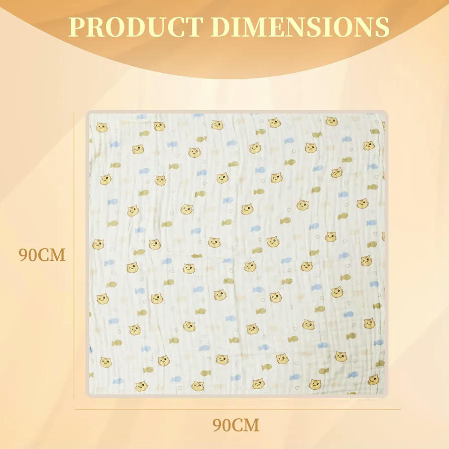 Manta Premium de Muselinas de Algodón 90x90 cm para Bebé Recién Nacido con Lazos, 6 Capas, Beige
