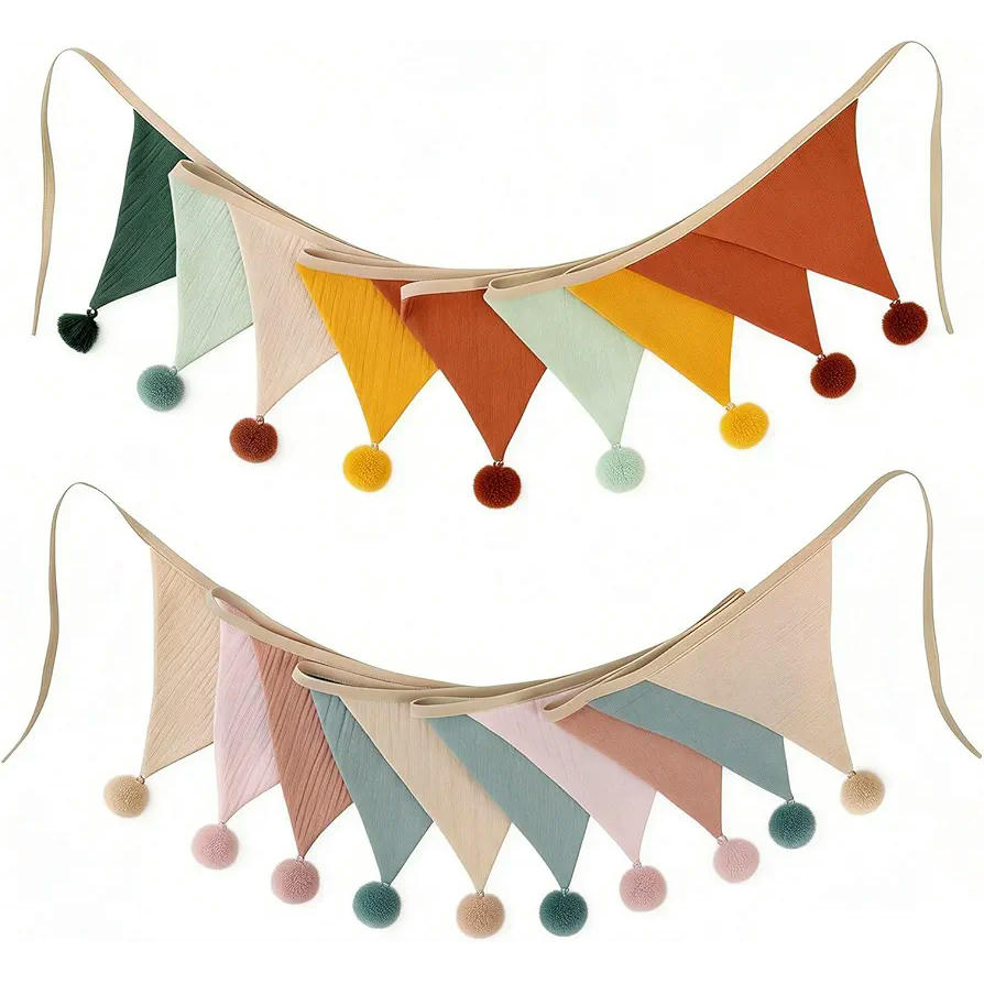 Banderines de fiesta multicolores de algodón, 2 piezas de 2,6 metros, decoración infantil para habitaciones, ideal para bodas, cumpleaños y baby showers