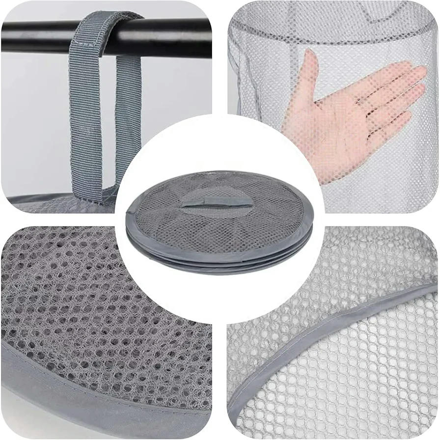 Bolsa de almacenamiento colgante gris, set de 2 piezas, con 4 compartimentos de malla, organizador de juguetes, ropa y accesorios, ideal para niños y espacios reducidos