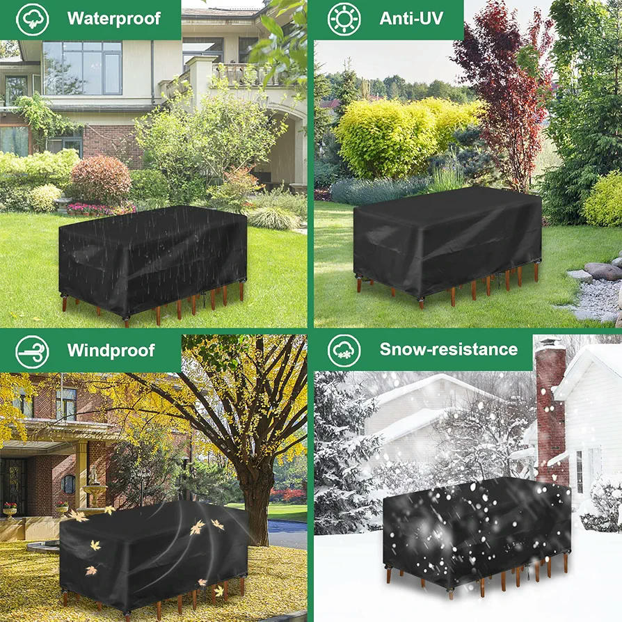 Funda protectora para muebles de jardín, impermeable, tela Oxford 420D, anti-UV, tamaño 250x210x90 cm, ideal para mesas y sillas de exterior (Color Negro)